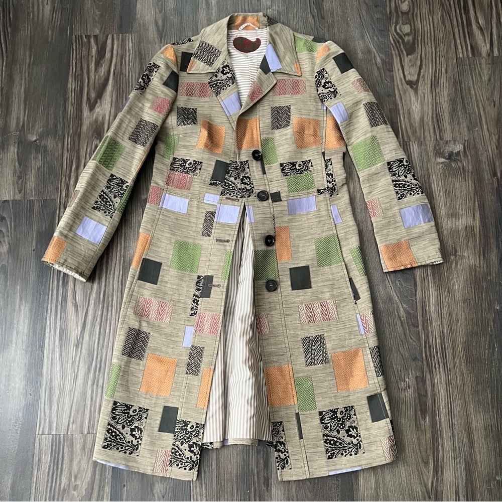 Etro Long Patchwork Silk Blend Designer Coat - image 4